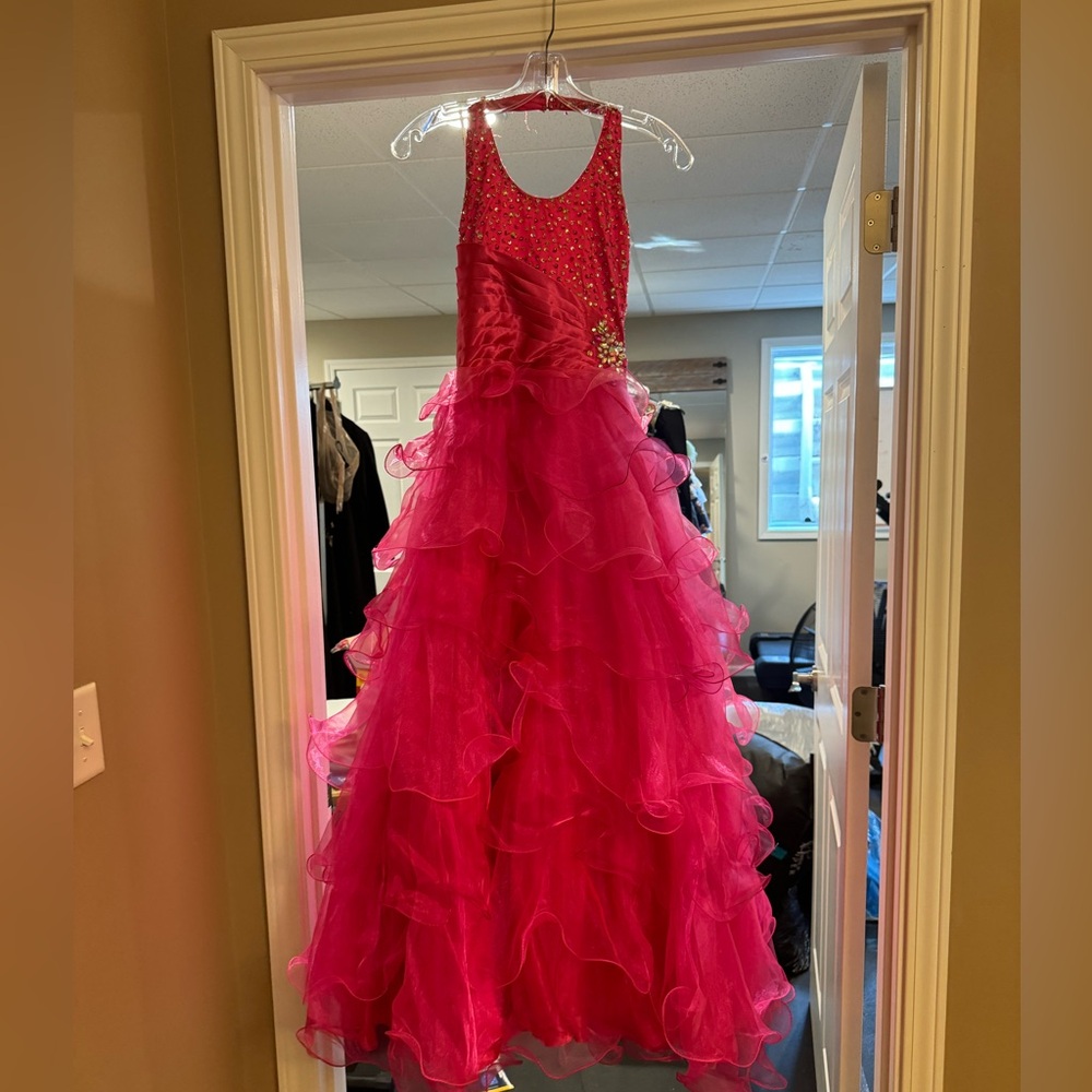 Hot pink little girls pageant gown buy Tiffany house of wu ruffles size 10
